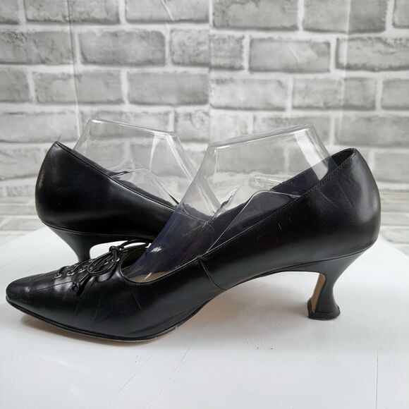 Valley Lane Vintage Women's 9 Wide Black Leather Lace Up Goth Victorian Pumps - Picture 4 of 13